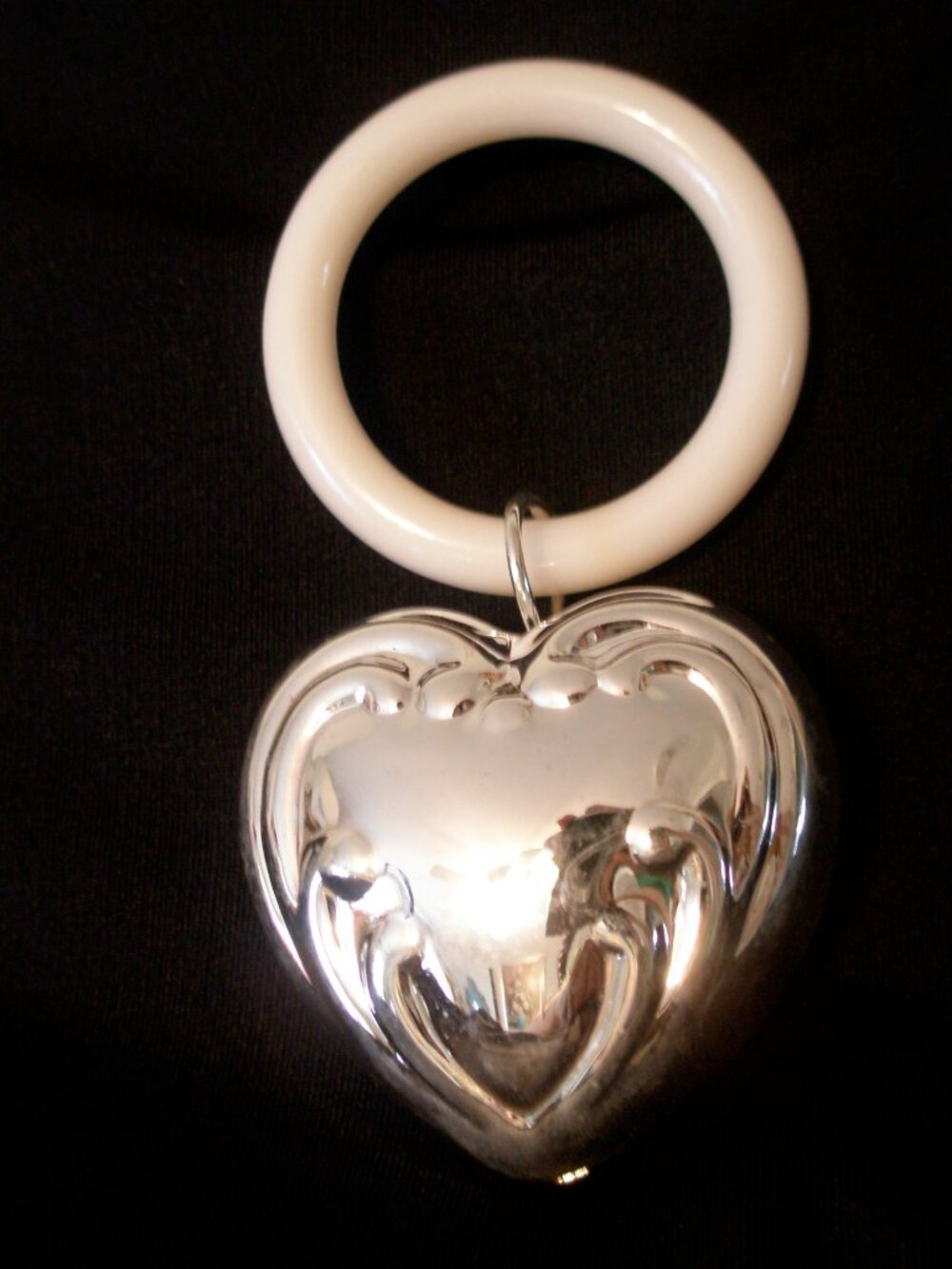 Engravable Silver Plated Heart Rattle & Pacifier Ring/A New IBoxed Baby Toy - Picture 6 of 6